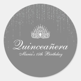 Adesivo Redondo Silver Glitter Quinceanera