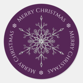 Adesivo Redondo Silver Glitter Snowflake Feliz Natal Roxo