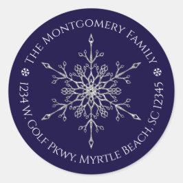 Adesivo Redondo Silver Glitter Snowflake Nome Endereço Natal