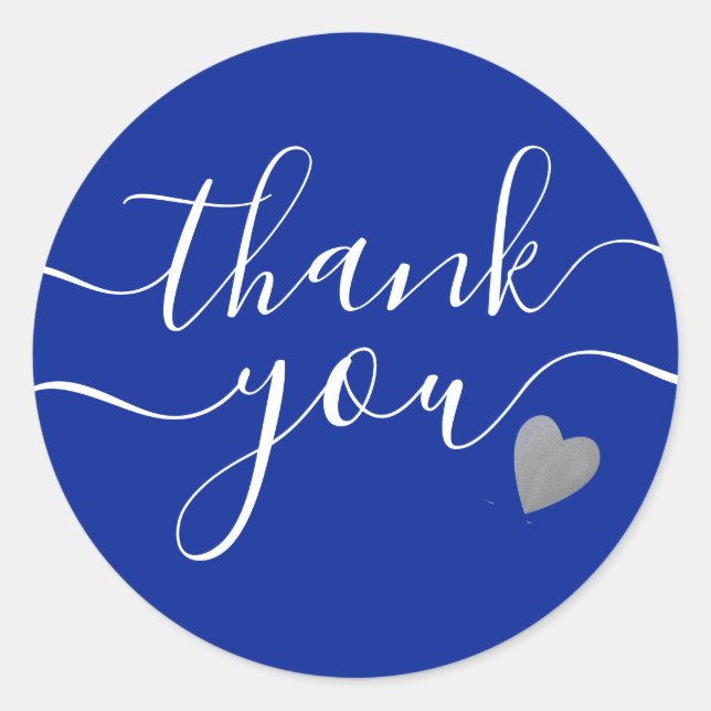 Adesivo Redondo Silver Heart Blue E White Obrigado (Frente)