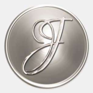 Adesivo Redondo Silver Monograma J Envelope Selo