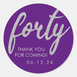 Adesivo Redondo Silver Purple 40 Aniversário Obrigado Brilhante Qu