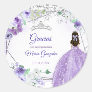 Adesivo Redondo Silver Purple Quinceañera Favor Obrigado Presente