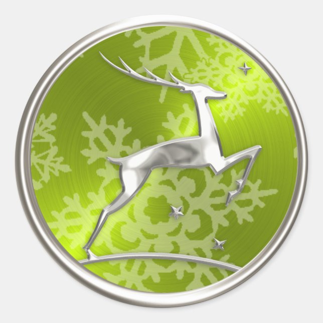 Adesivo Redondo Silver Reindeer Snowflake Envelope Seal (Frente)