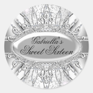 Adesivo Redondo Silver Sparkle Diamond Sweet 16 Sticker