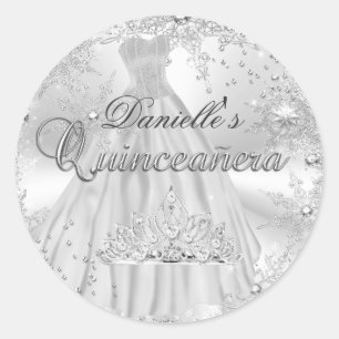 Adesivo Redondo Silver Sparkle Snowflake Quinceanera Sticker