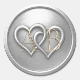 Adesivo Redondo Silver Two Hearts Intertwined Monogram Wedding