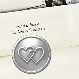 Adesivo Redondo Silver Two Hearts Intertwined Wedding