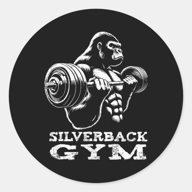 Adesivo Redondo Silverback Gym Gorilla Weighhing Workout Fitne (Frente)