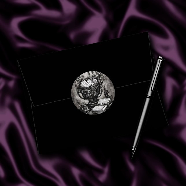 Adesivo Redondo Silvery Steampunk Cauldron Spellbooks and Potions (Criador carregado)