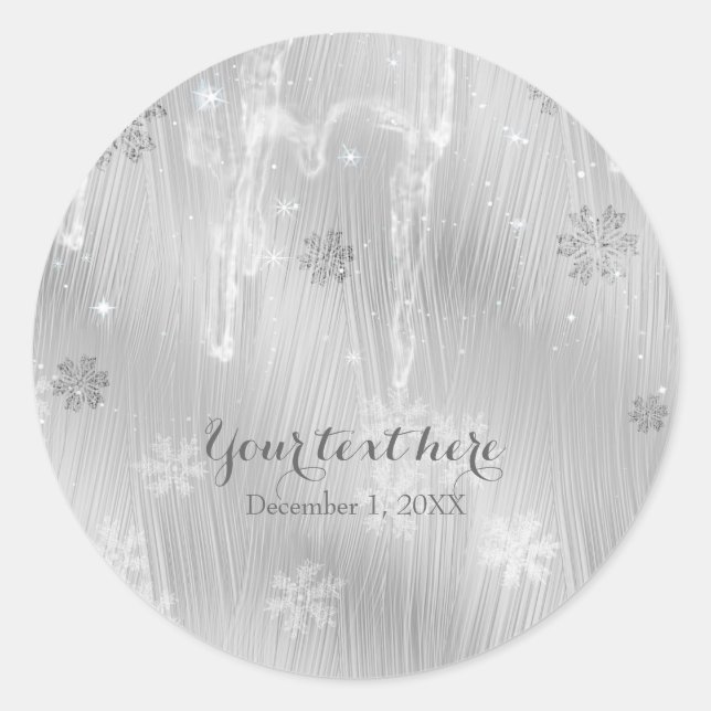 Adesivo Redondo Silvery White Snowflakes Winter Wonderland Favor (Frente)
