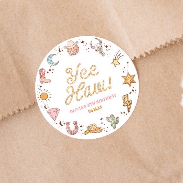 Adesivo Redondo Sim, Haw! Festa de aniversário de Garotas Disco Oc (Criador carregado)