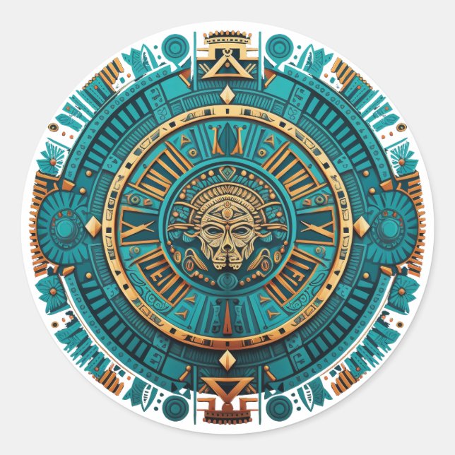 Adesivo Redondo Símbolo antigo asteca, inca e maia (Frente)