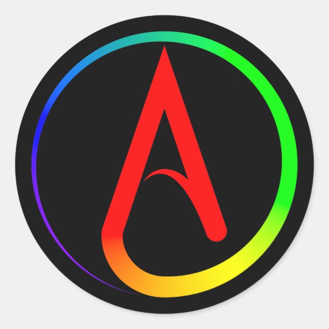 Adesivo Redondo Símbolo Ateu Arco-íris (Frente)