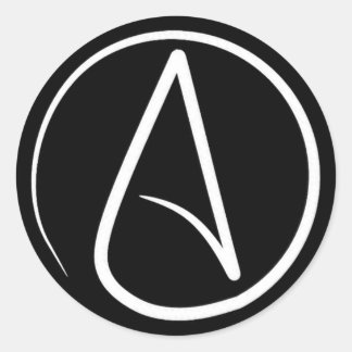 Adesivo Redondo Símbolo ateu: branco a preto