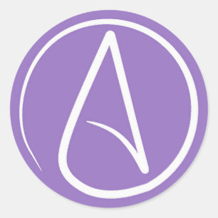 Adesivo Redondo Símbolo ateu: branco em roxo
