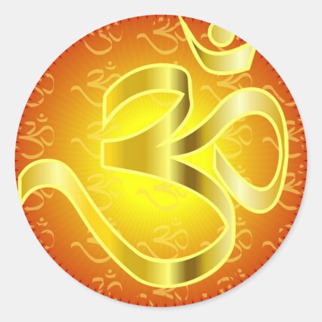 Adesivo Redondo Símbolo Aum ou Om em amarelos e vermelhos (Frente)