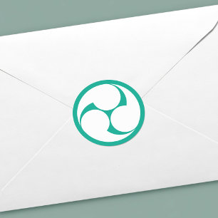 Adesivo Redondo Símbolo azul e branco da crista de Mitsudomoe do