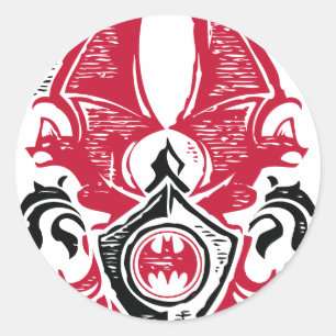 Adesivo Redondo Símbolo Batman   Logotipo do Carimbo preto vermelh