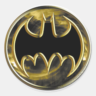 Adesivo Redondo Símbolo Batman   Logotipo Dourado