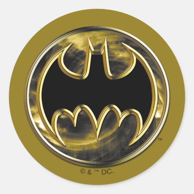 Adesivo Redondo Símbolo Batman | Logotipo Dourado (Frente)