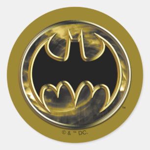 Adesivo Redondo Símbolo Batman   Logotipo Dourado