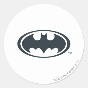Adesivo Redondo Símbolo Batman   Logotipo preto e branco