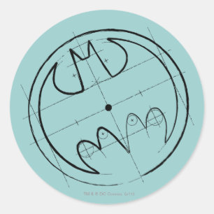 Adesivo Redondo Símbolo Batman   Logotipo técnico do esboço