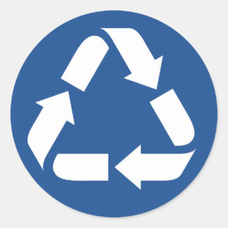 Adesivo Redondo Símbolo branco do reciclar sobre fundo azul escuro