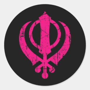 Adesivo Redondo Símbolo cor-de-rosa riscado de Khanda do sikh no