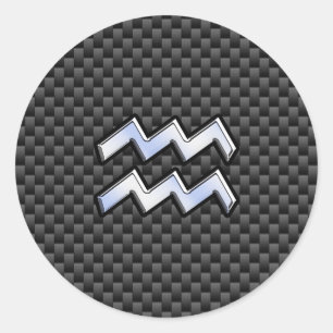 Adesivo Redondo Símbolo Cromo Aquário Zodíaco Estilos de Fibra 