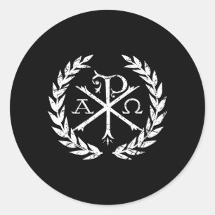 Adesivo Redondo Símbolo da Fé Cristã Chi Rho Alpha Omega
