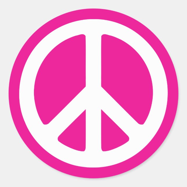 Adesivo Redondo Símbolo da Paz Rosa Escuro e Branco (Frente)