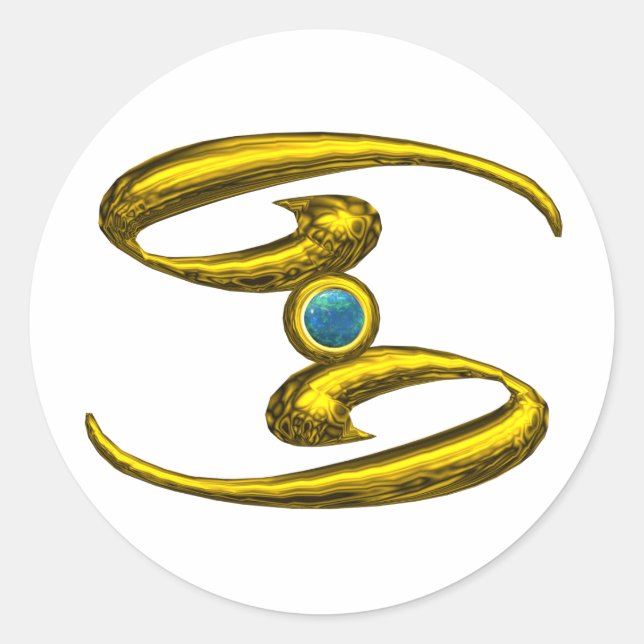 Adesivo Redondo Símbolo de aniversário Zodiac Dourado do cancer Je (Frente)