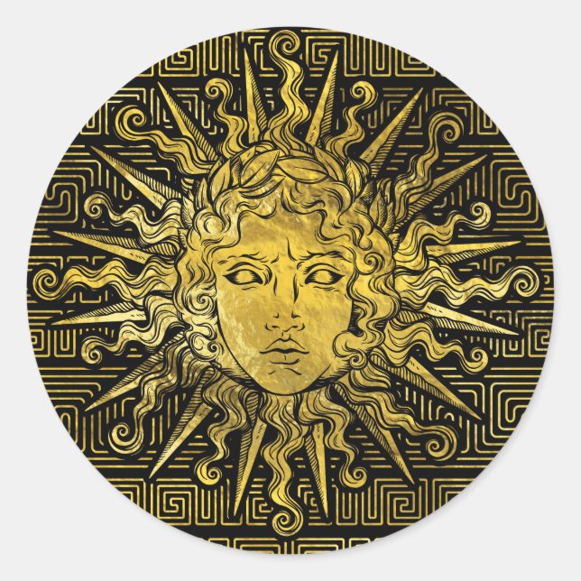 Adesivo Redondo Símbolo de Apollo Sun no teste padrão chave grego (Frente)