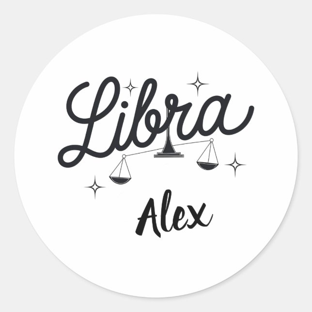 Adesivo Redondo Símbolo de Arte Zodiaca Personalizado por Libra (Frente)