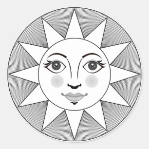 Adesivo Redondo Símbolo de Astronomia Branca e Preta do Sol Sorri