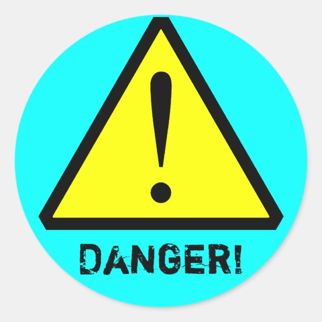 Adesivo Redondo Símbolo de Aviso Personalizável Aqua (Frente)