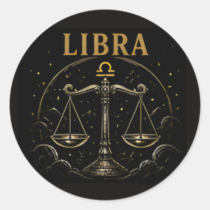 Adesivo Redondo Símbolo de Balança de Libra Gif de Aniversário de