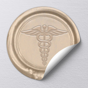 Adesivo Redondo Símbolo de Cadubo Médico Dourado Enfermeiro Médico