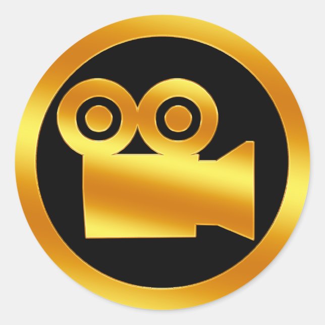 Adesivo Redondo Símbolo de câmara de filme Dourado (Frente)