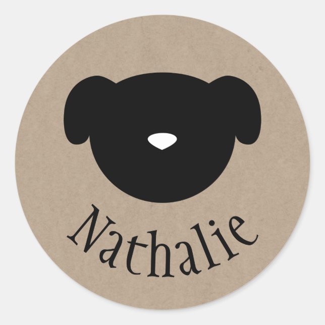 Adesivo Redondo Símbolo de cão - vinheta de nome de papel castanho (Frente)