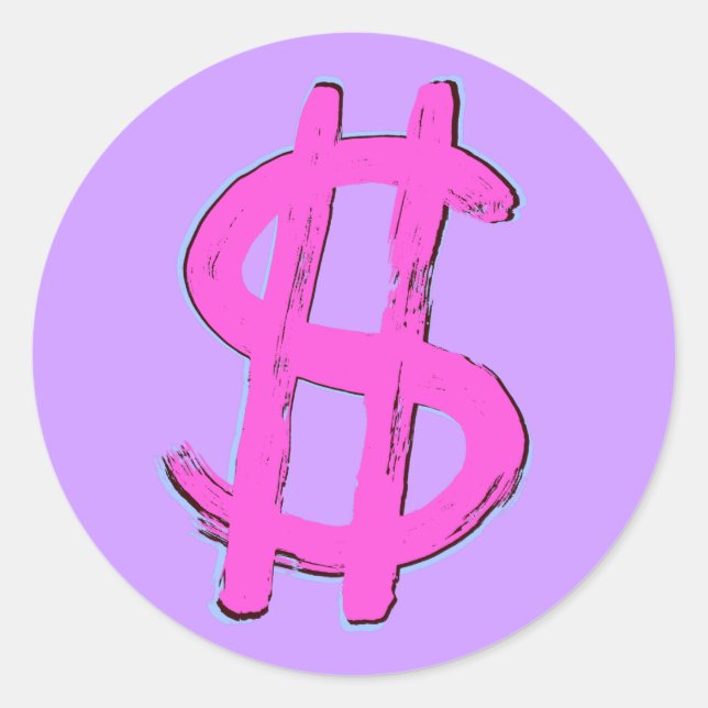 Adesivo Redondo Símbolo de Dólar Rosa (Frente)
