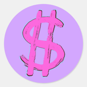 Adesivo Redondo Símbolo de Dólar Rosa