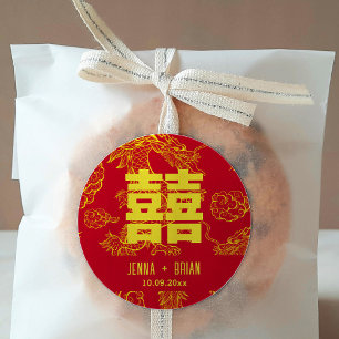 Adesivo Redondo Símbolo de Dupla Felicidade no Estilo Dragão Verme