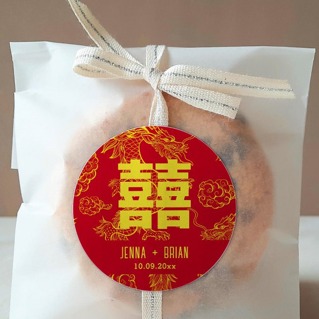 Adesivo Redondo Símbolo de Felicidade Dupla do Estilo Dragão Verme (Criador carregado)