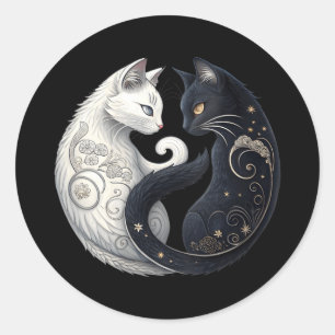 Adesivo Redondo Símbolo de Gato Místico Yin Yang Feminino Preto Br