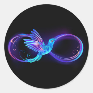 Adesivo Redondo Símbolo de Infinito Neon com Beija-flor Brilhante