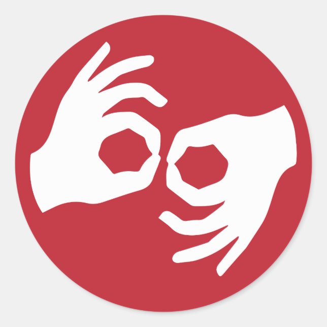 Adesivo Redondo Símbolo de interpretação do idioma de sinalização (Frente)