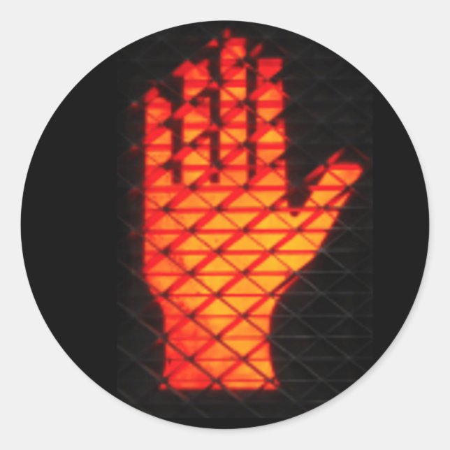 Adesivo Redondo Símbolo de mão "ESPERA" da luz branca (Frente)